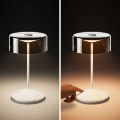 Lámpara de mesa recargable Numotion LED, blanca, cristal, IP54, atenuable