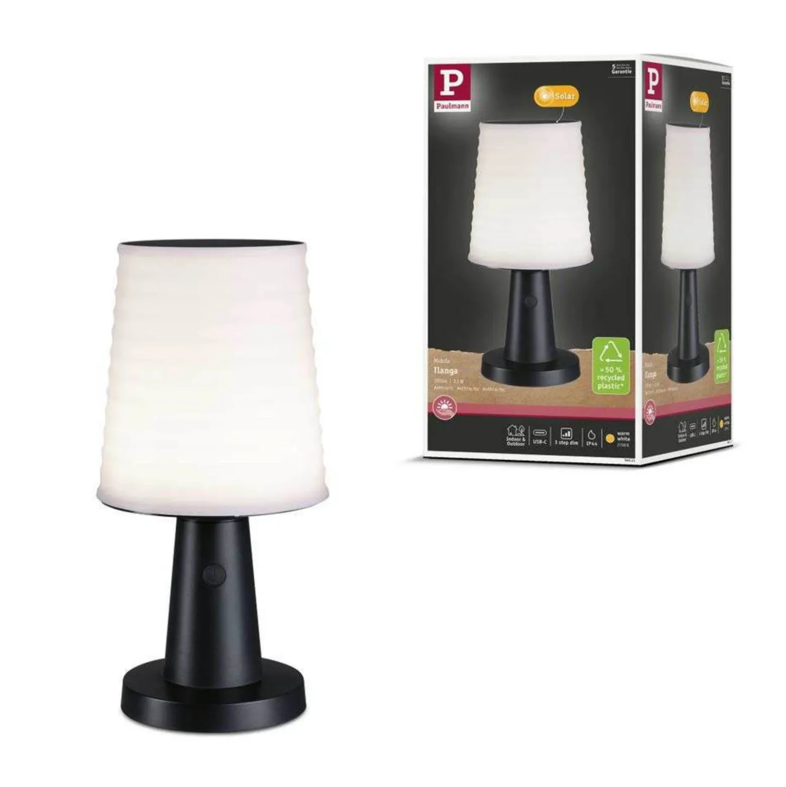 Lámpara de mesa solar LED Ilanga de Paulmann, antracita, 30 cm, IP44