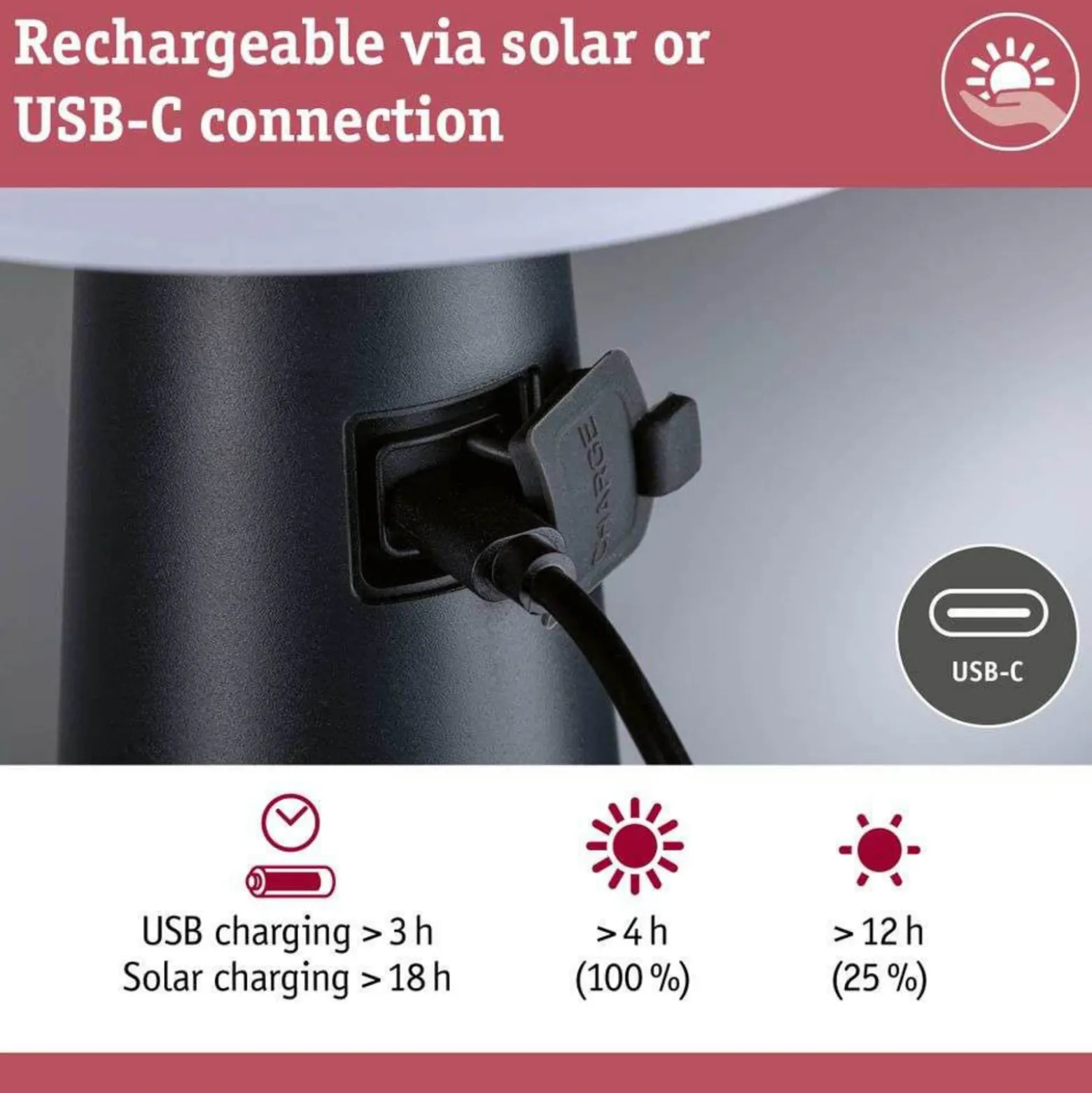 Lámpara de mesa solar LED Ilanga de Paulmann, antracita, 30 cm, IP44