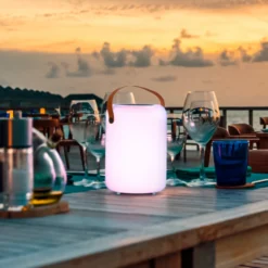 Lámpara de mesa solar LED Orno blanco cálido y RGB