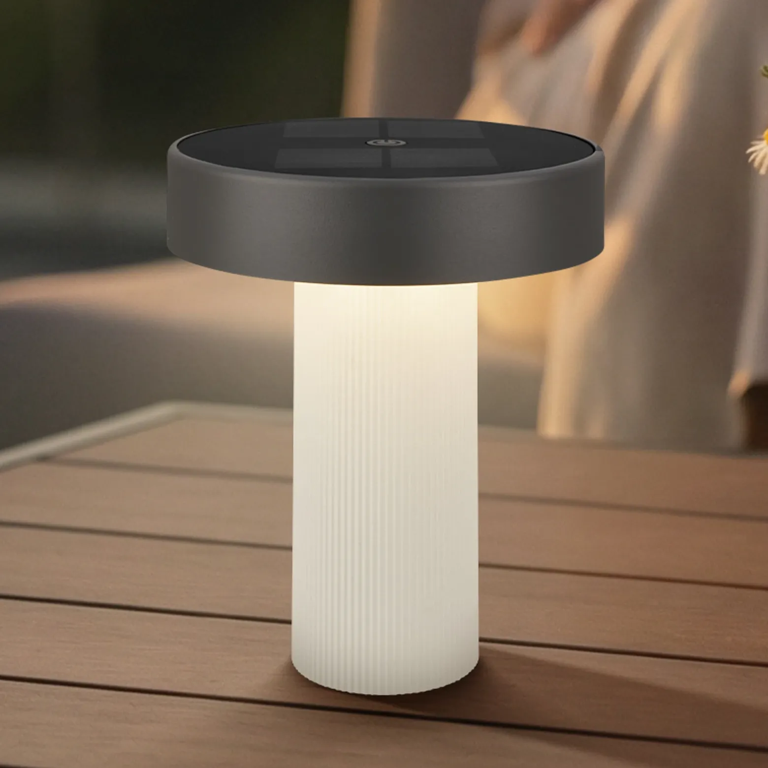 Lámpara de mesa solar recargable LED Poga, blanco antiguo/antracita, IP44