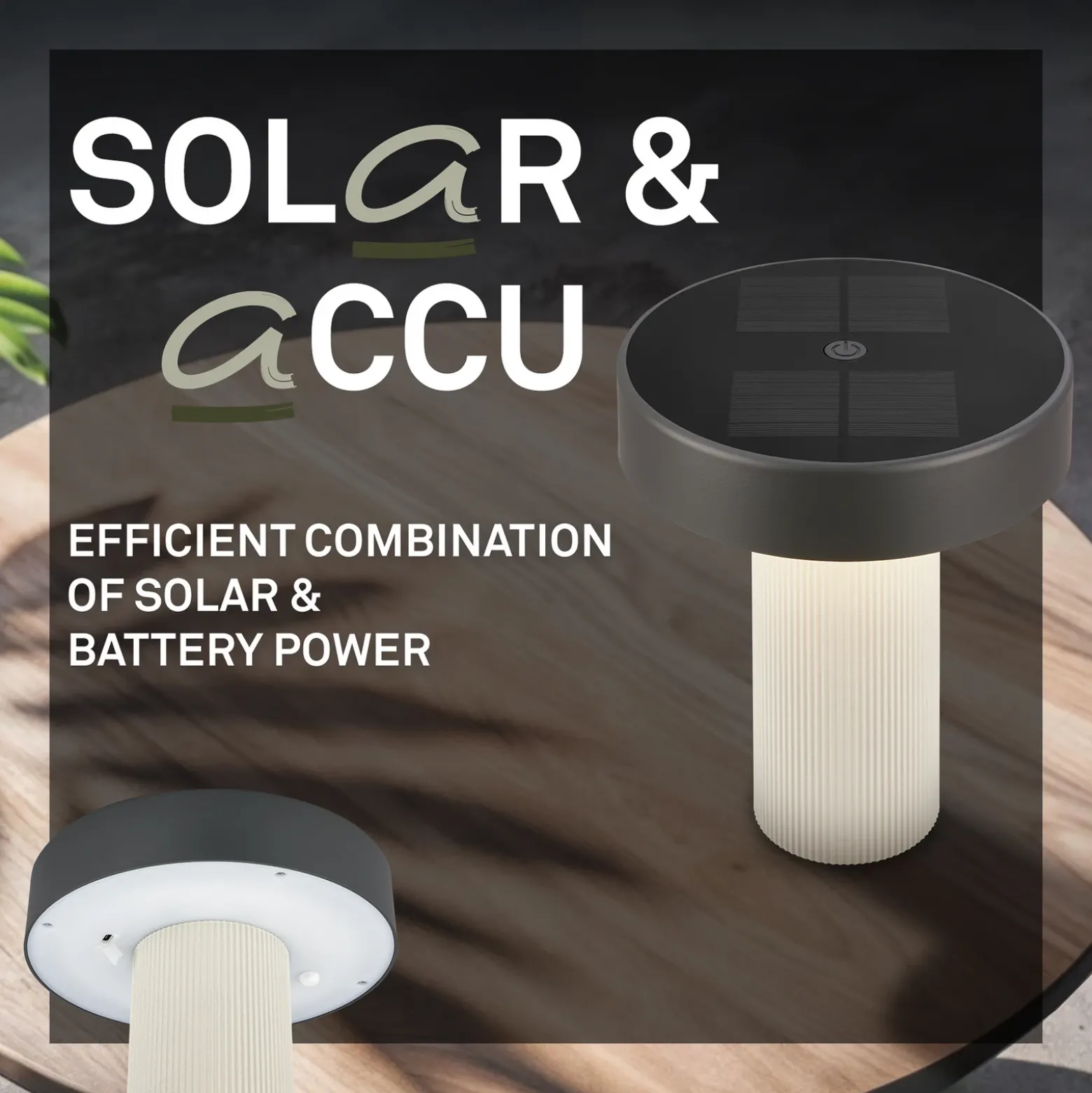 Lámpara de mesa solar recargable LED Poga, blanco antiguo/antracita, IP44