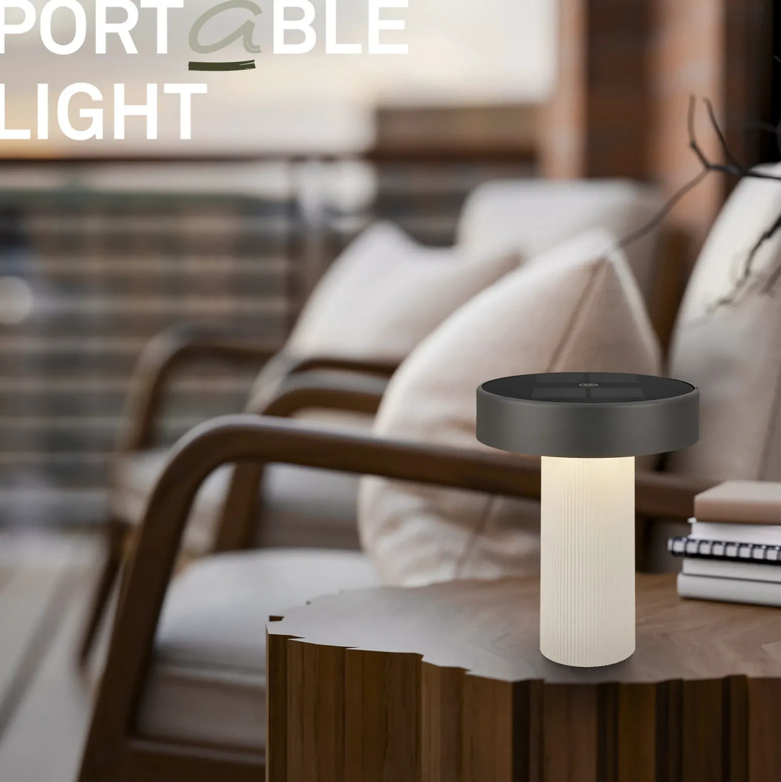 Lámpara de mesa solar recargable LED Poga, blanco antiguo/antracita, IP44