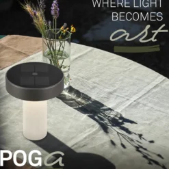 Lámpara de mesa solar recargable LED Poga, blanco antiguo/antracita, IP44