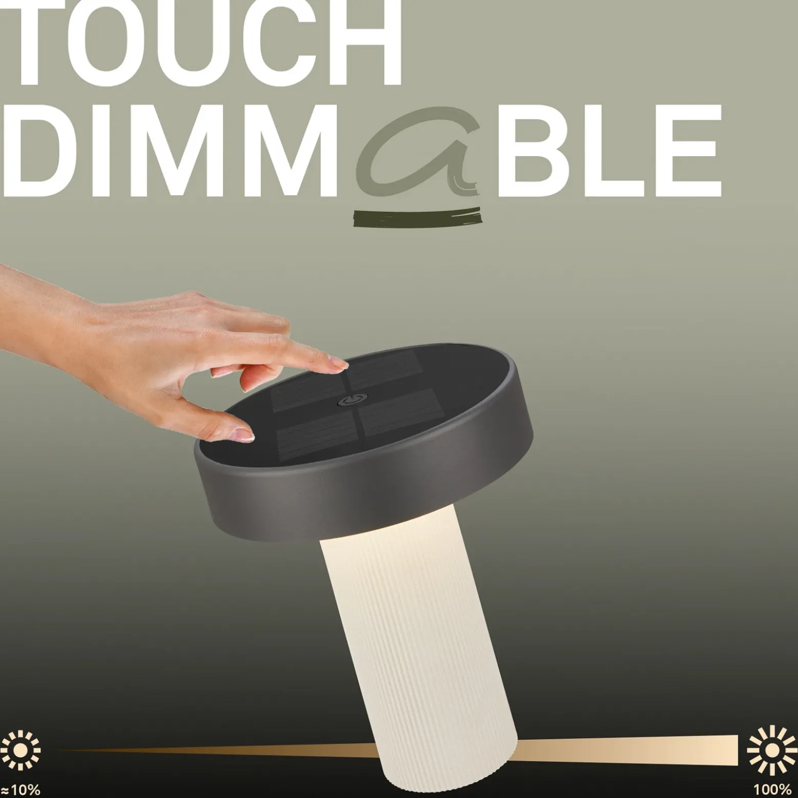 Lámpara de mesa solar recargable LED Poga, blanco antiguo/antracita, IP44