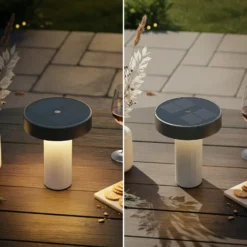 Lámpara de mesa solar recargable LED Poga, blanco antiguo/antracita, IP44
