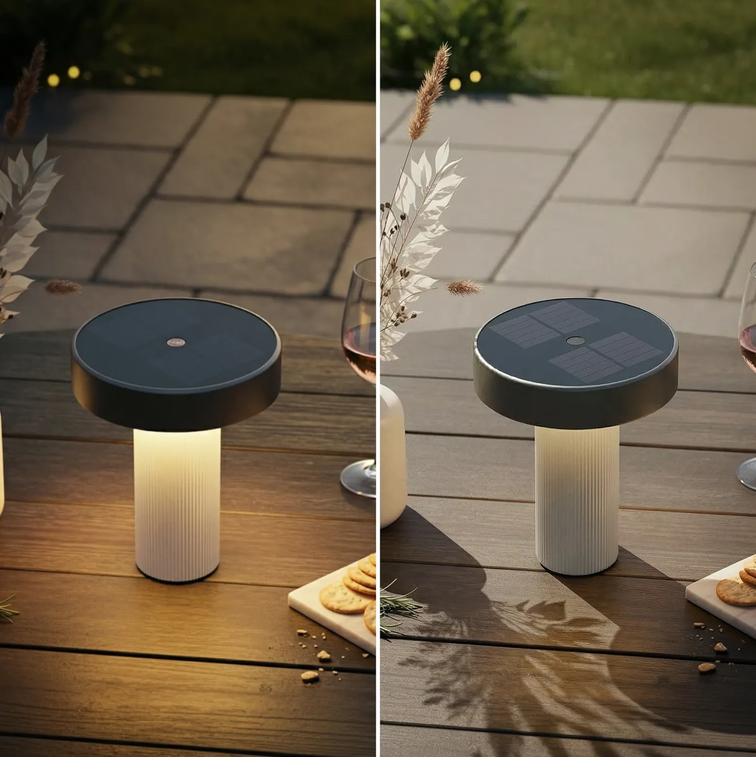 Lámpara de mesa solar recargable LED Poga, blanco antiguo/antracita, IP44