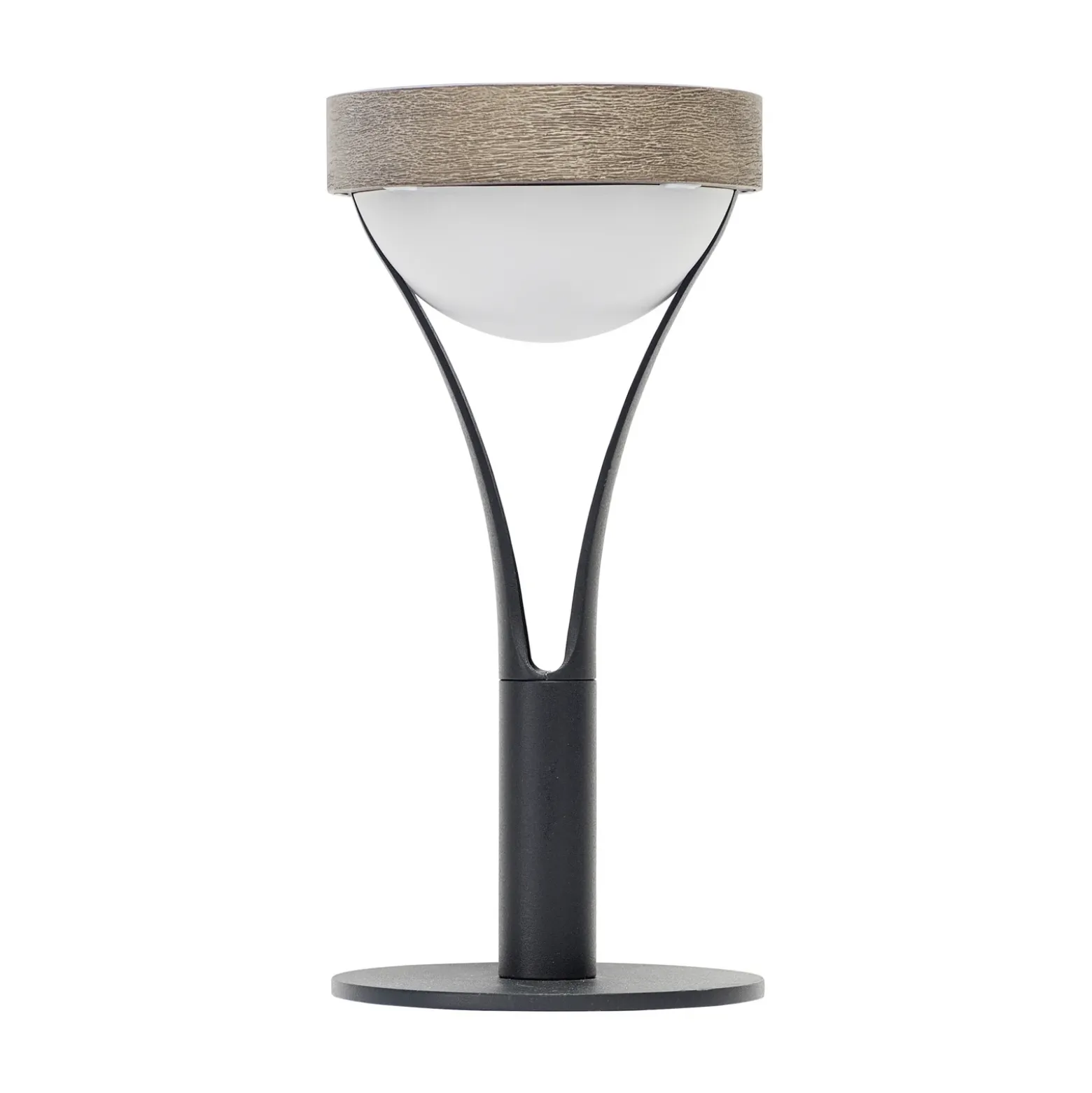 Lámpara de mesa solar Tyble LED, negra / teca, 2.700 K, 200 lm