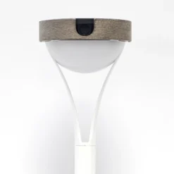 Lámpara de mesa solar Tyble LED, blanco / teca, 2.700 K, 200 lm