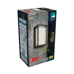 Lámpara de pared exterior con sensor LED EGLO GENOVESE, negra, 24 cm, IP65, CCT