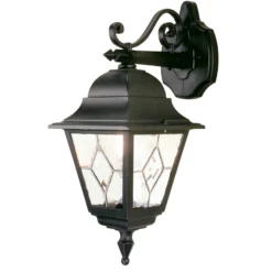 Lámpara de pared exterior Norfolk, negro/transparente, con vidrio emplomado,