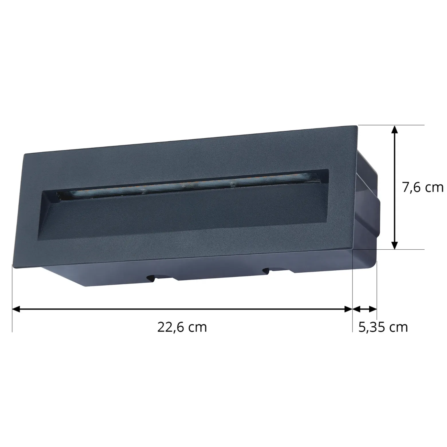 Lámpara de pared LED empotrable Lucande Loya, 23 x 8 cm, gris, IP54