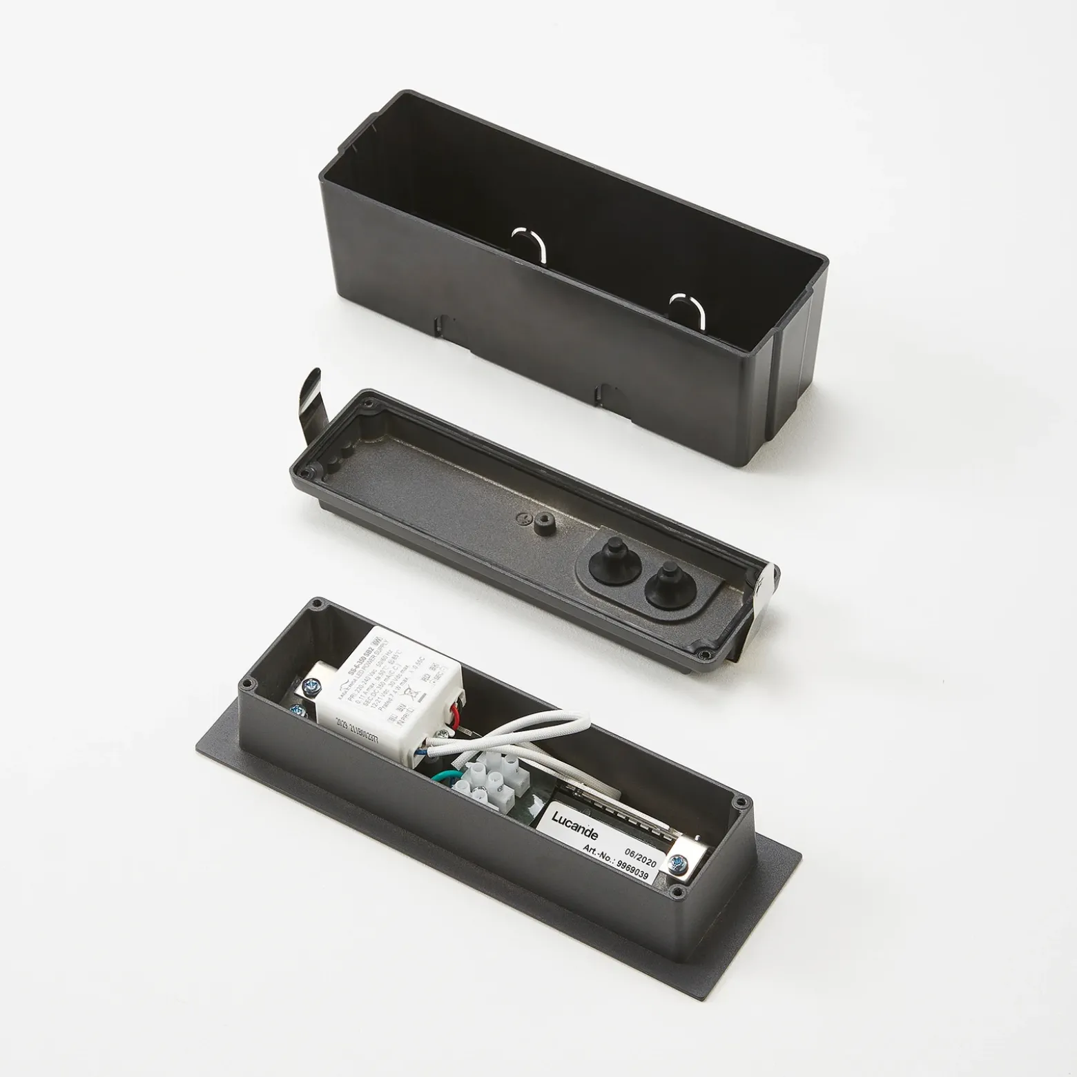 Lámpara de pared LED empotrable Lucande Loya, 23 x 8 cm, gris, IP54