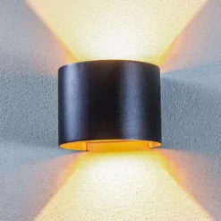 Lámpara de pared LED para exteriores Nivar de Lindby, redonda, negro/dorado,