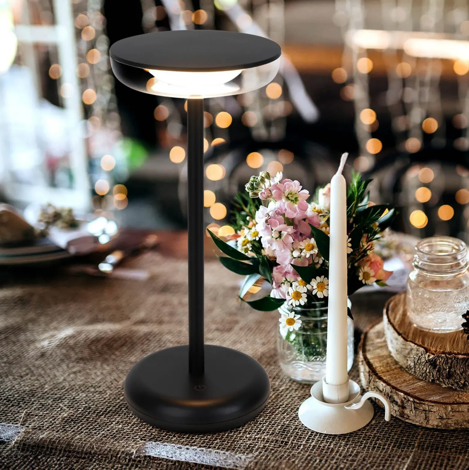 Lámpara de patio recargable LED Pasi negro altura 26cm tacto metal