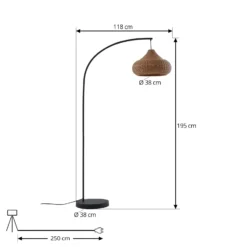 Lámpara de pie exterior Lucande Taniola, beige, ratán, 195 cm, IP44