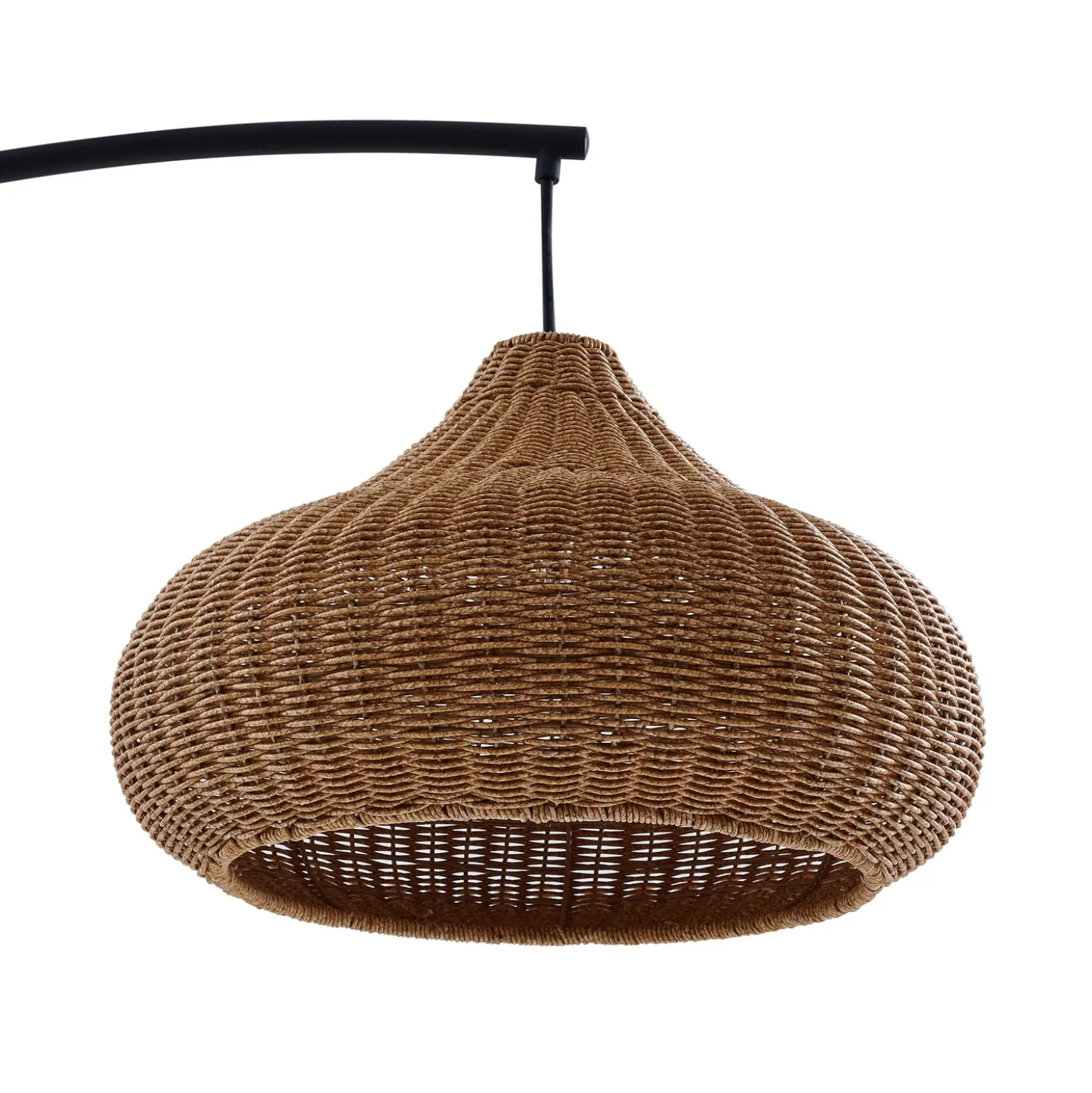 Lámpara de pie exterior Lucande Taniola, beige, ratán, 195 cm, IP44