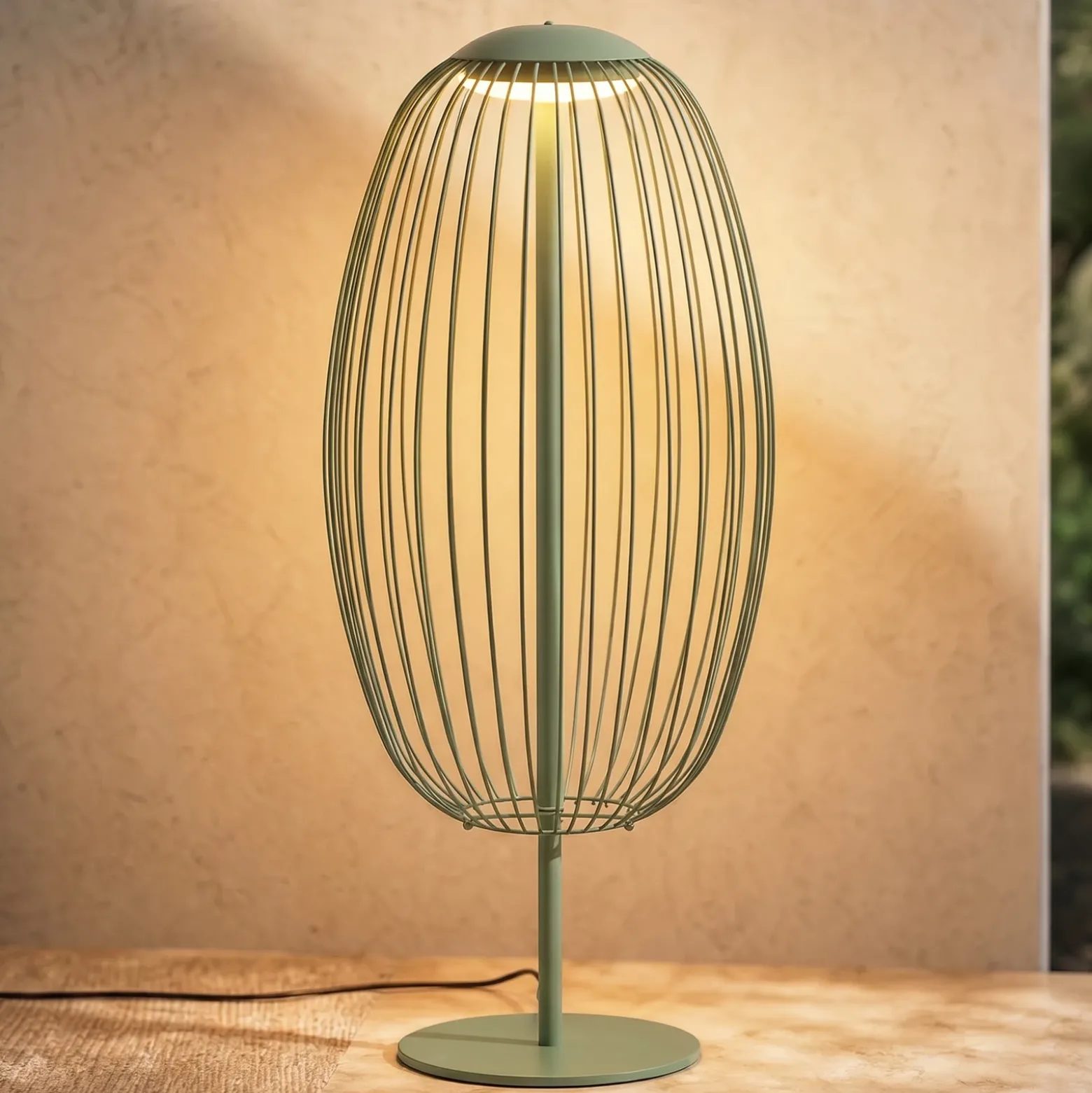Lámpara de pie LED exterior Lucande Richi, verde, altura 90 cm, IP44