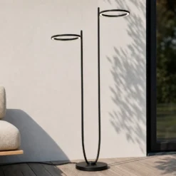 Lámpara de pie LED exterior Lucande Sylvara, negra, CCT, 2 luces