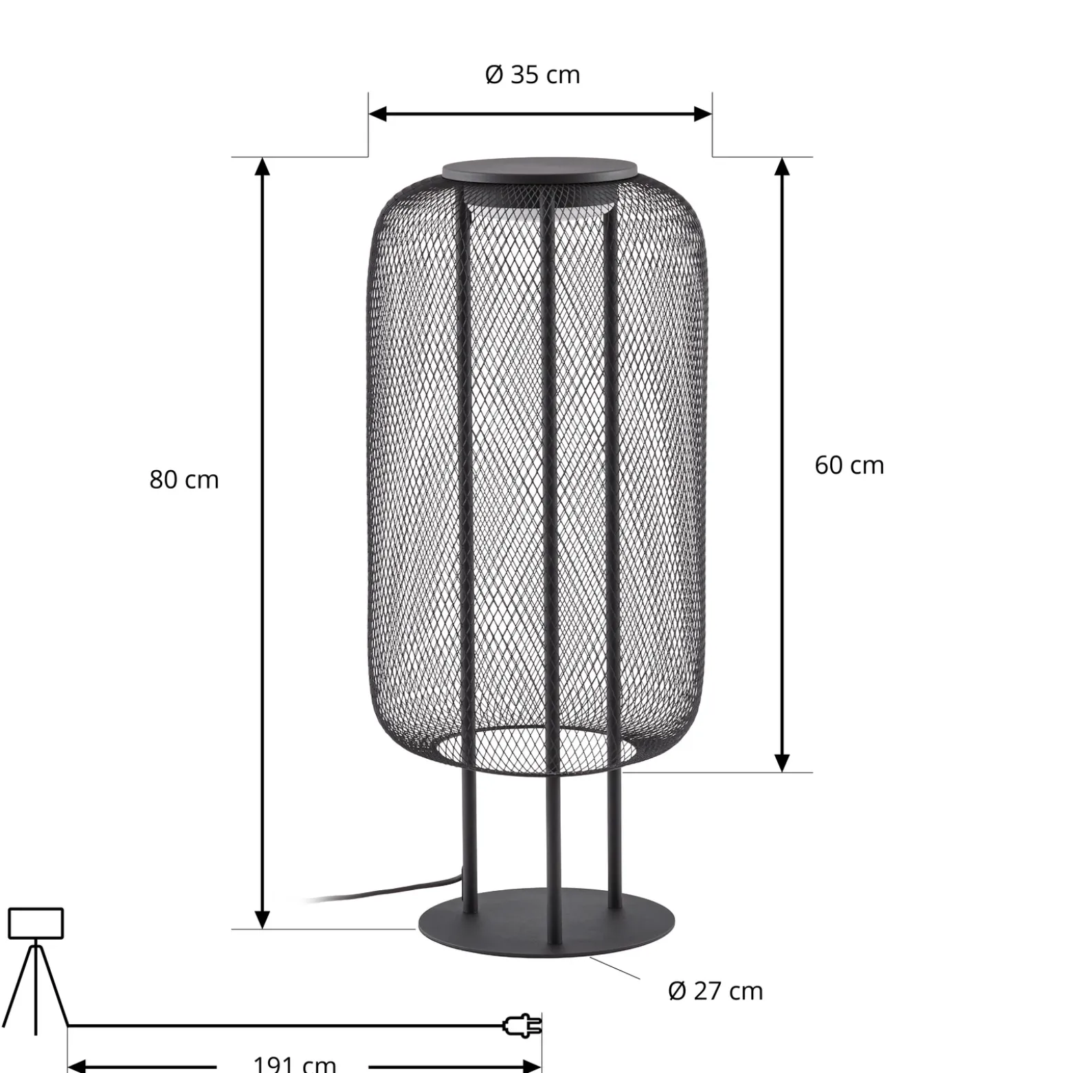 Lámpara de pie LED exterior Lucande Korvyn, negra, 80 cm, IP44