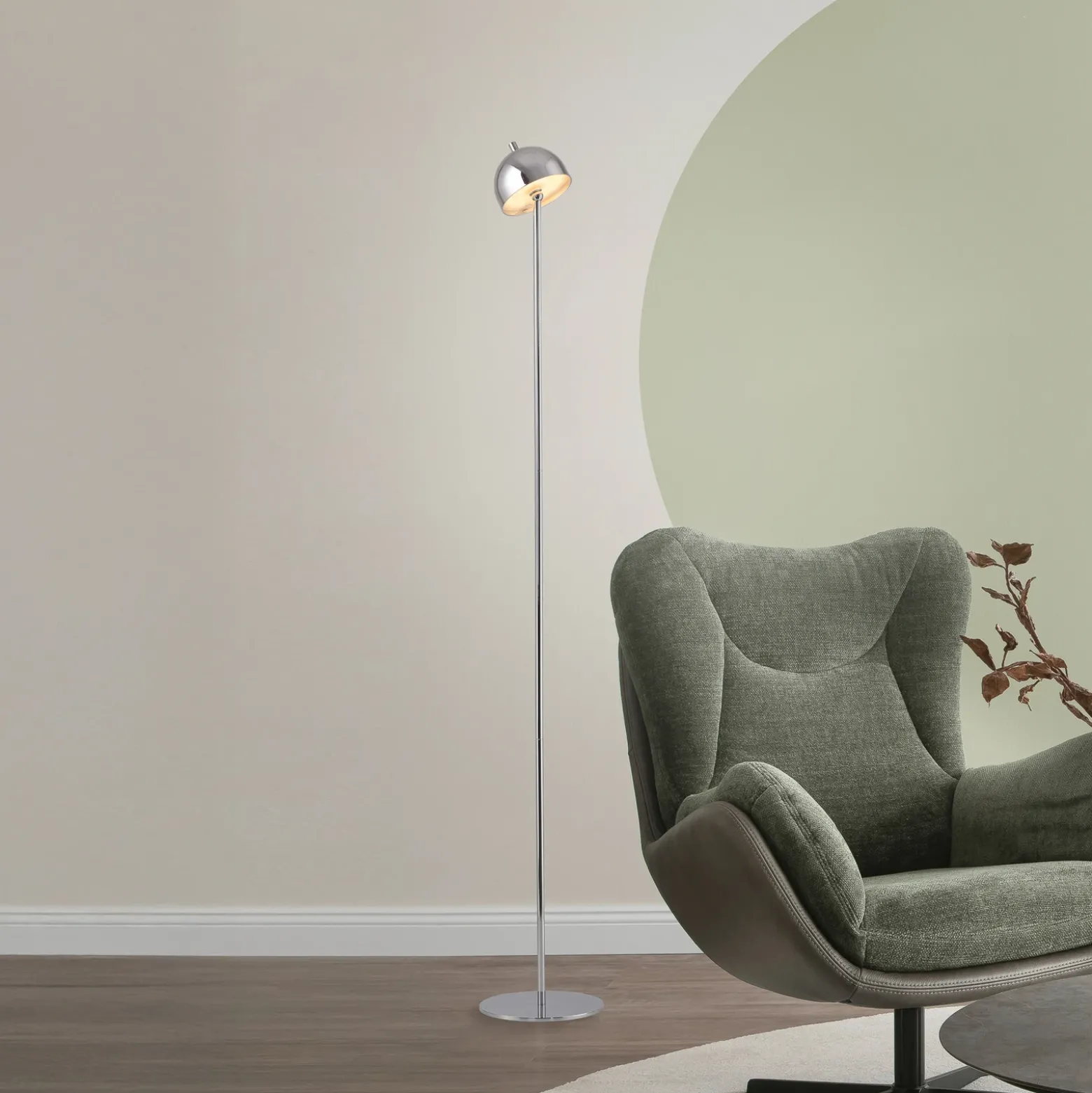 Lámpara de pie LED recargable Bellis cromada de Schöner Wohnen, IP54, 3000 K