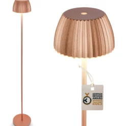 Lámpara de pie LED recargable Brilo unplugged Riffle, color cobre