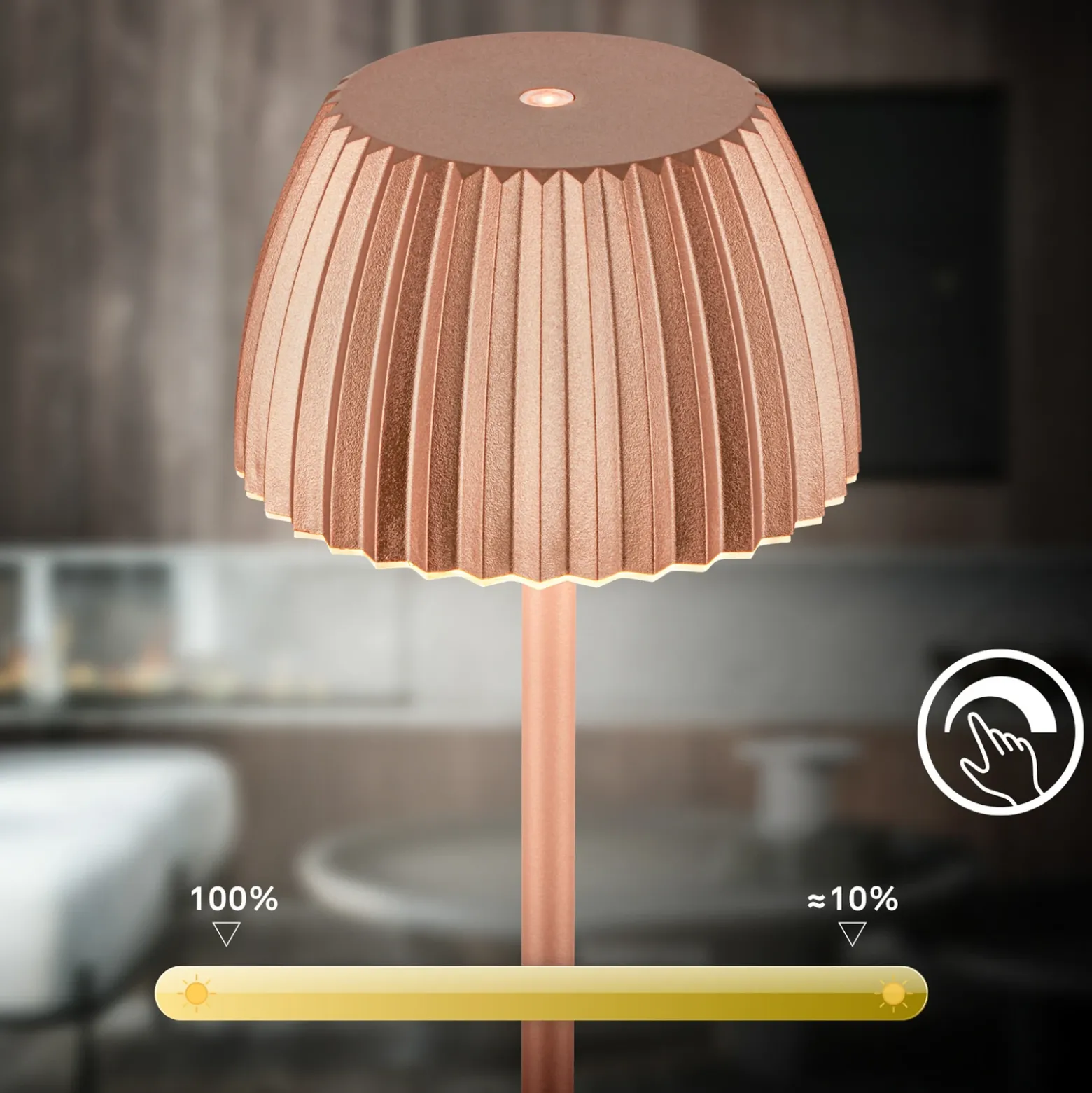 Lámpara de pie LED recargable Brilo unplugged Riffle, color cobre