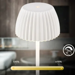 Lámpara de pie LED recargable Brilo unplugged Riffle, blanca, regulador táctil