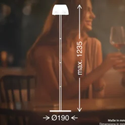 Lámpara de pie LED recargable Brilo unplugged Riffle, blanca, regulador táctil