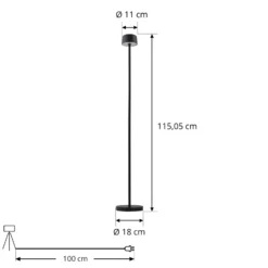 Lámpara de pie LED recargable Isason de Lindby, negra, aluminio, Ø 11 cm
