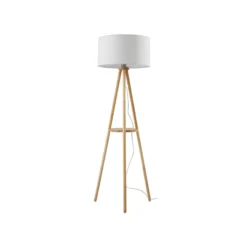 Lámpara de pie Lindby Adamio, Ø 45,5 cm, blanca, textil, trípode