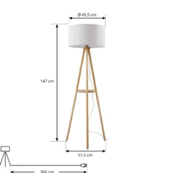 Lámpara de pie Lindby Adamio, Ø 45,5 cm, blanca, textil, trípode