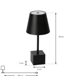 Lámpara de sobremesa Lindby LED recargable Janea CUBE, negra, metal