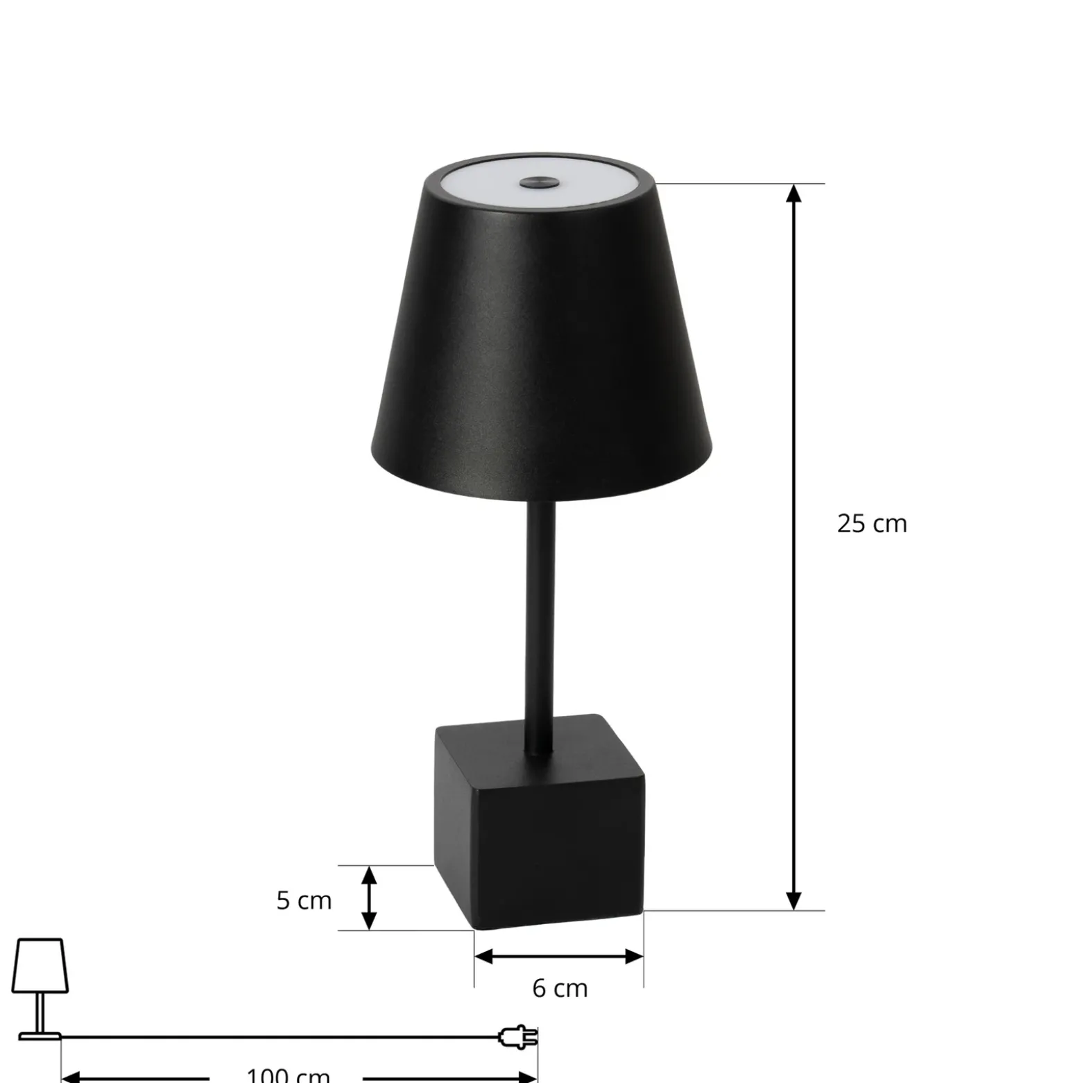 Lámpara de sobremesa Lindby LED recargable Janea CUBE, negra, metal