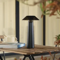 Lámpara de sobremesa recargable LED Lindby Gomba, negra, atenuable