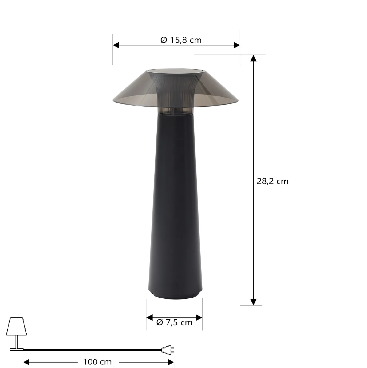 Lámpara de sobremesa recargable LED Lindby Gomba, negra, atenuable