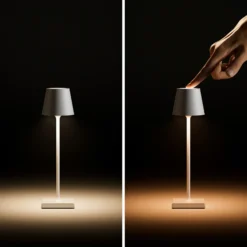 Lámpara de sobremesa recargable LED de bolsillo Nuindie, blanca, IP54, atenuable