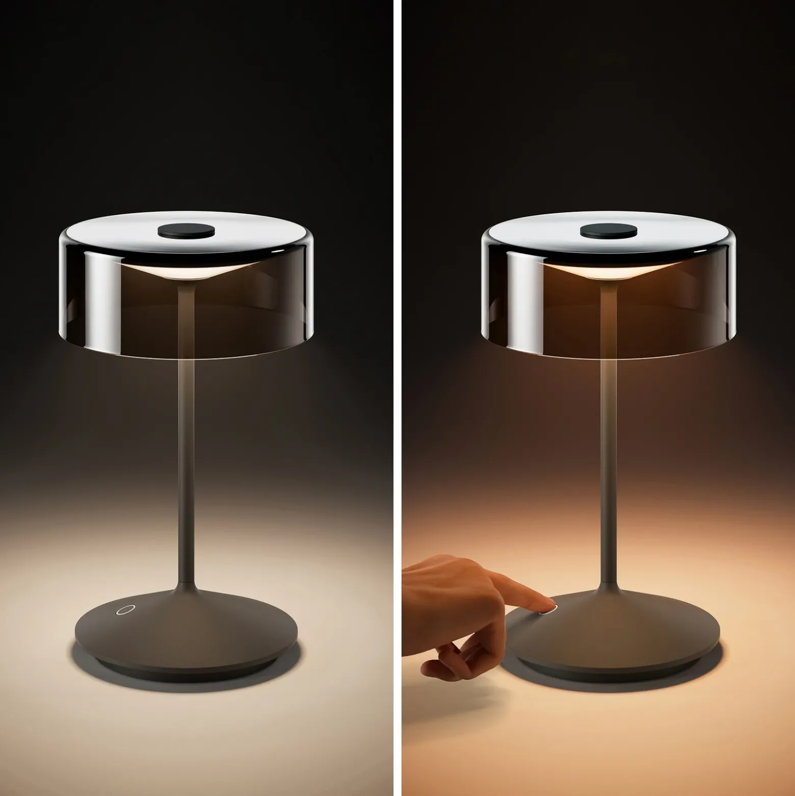 Lámpara de sobremesa recargable Numotion LED, grafito, cristal, IP54, atenuable