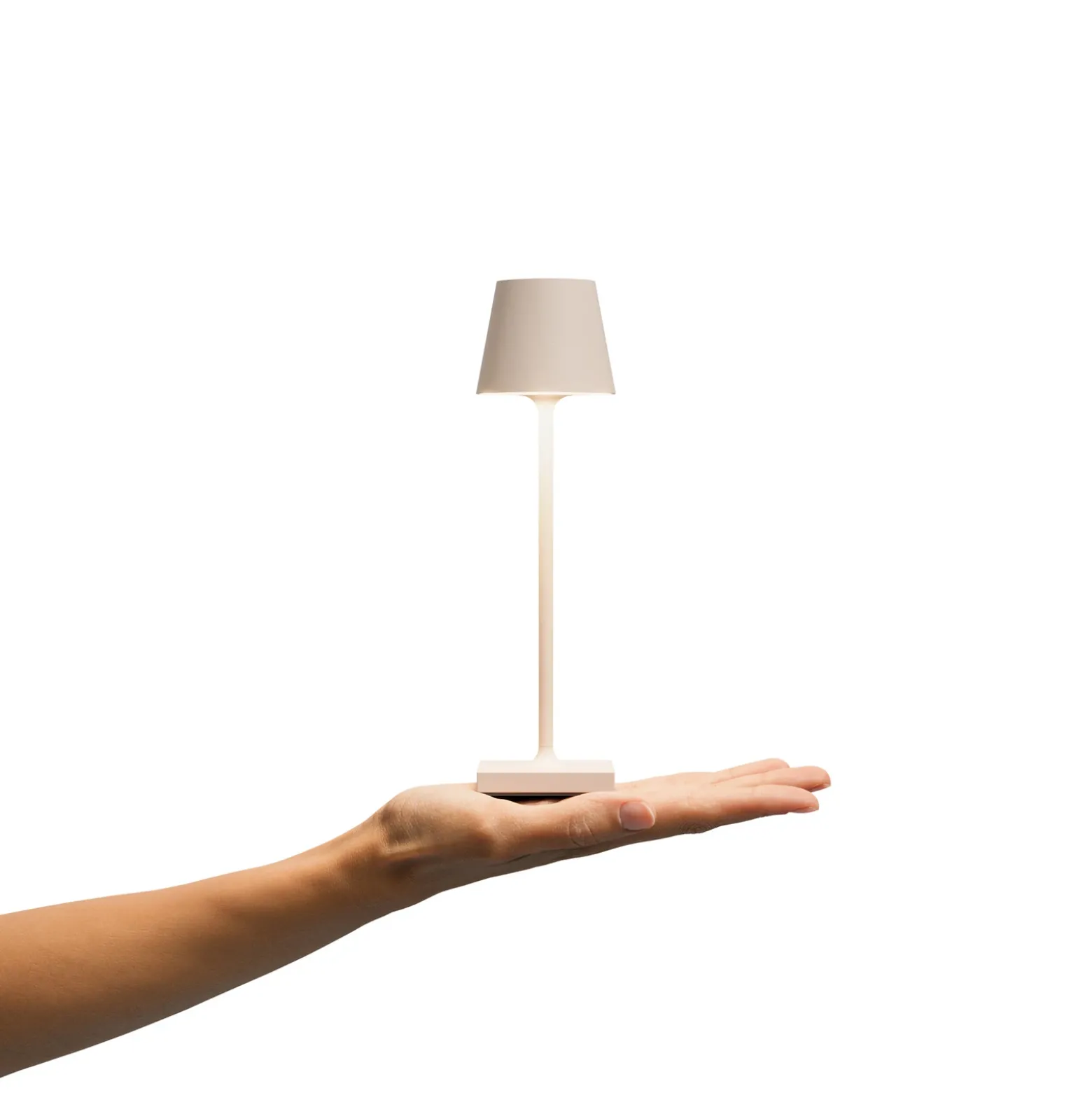 Lámpara de sobremesa recargable LED de bolsillo Nuindie, beige, IP54, atenuable
