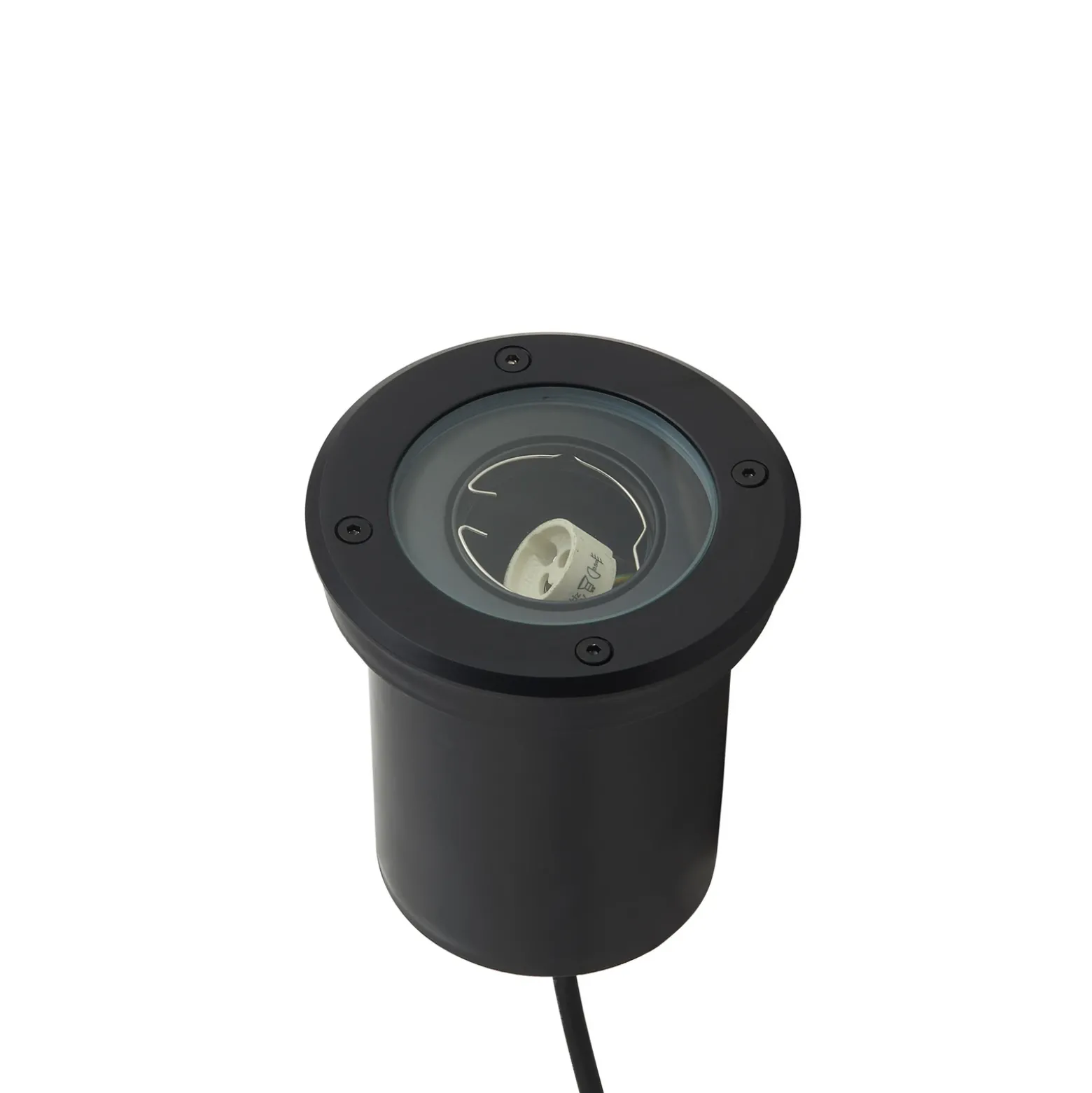Lámpara de suelo empotrable Lindby Cliff, Ø 13 cm, redonda, negra