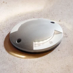 Lámpara de suelo LED empotrable Lindby Nandita, Ø 10 cm, plata, IP65