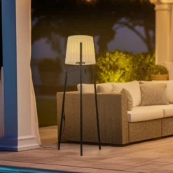 Lámpara de terraza Lindby Jaimy, 148 cm, trípode, aluminio