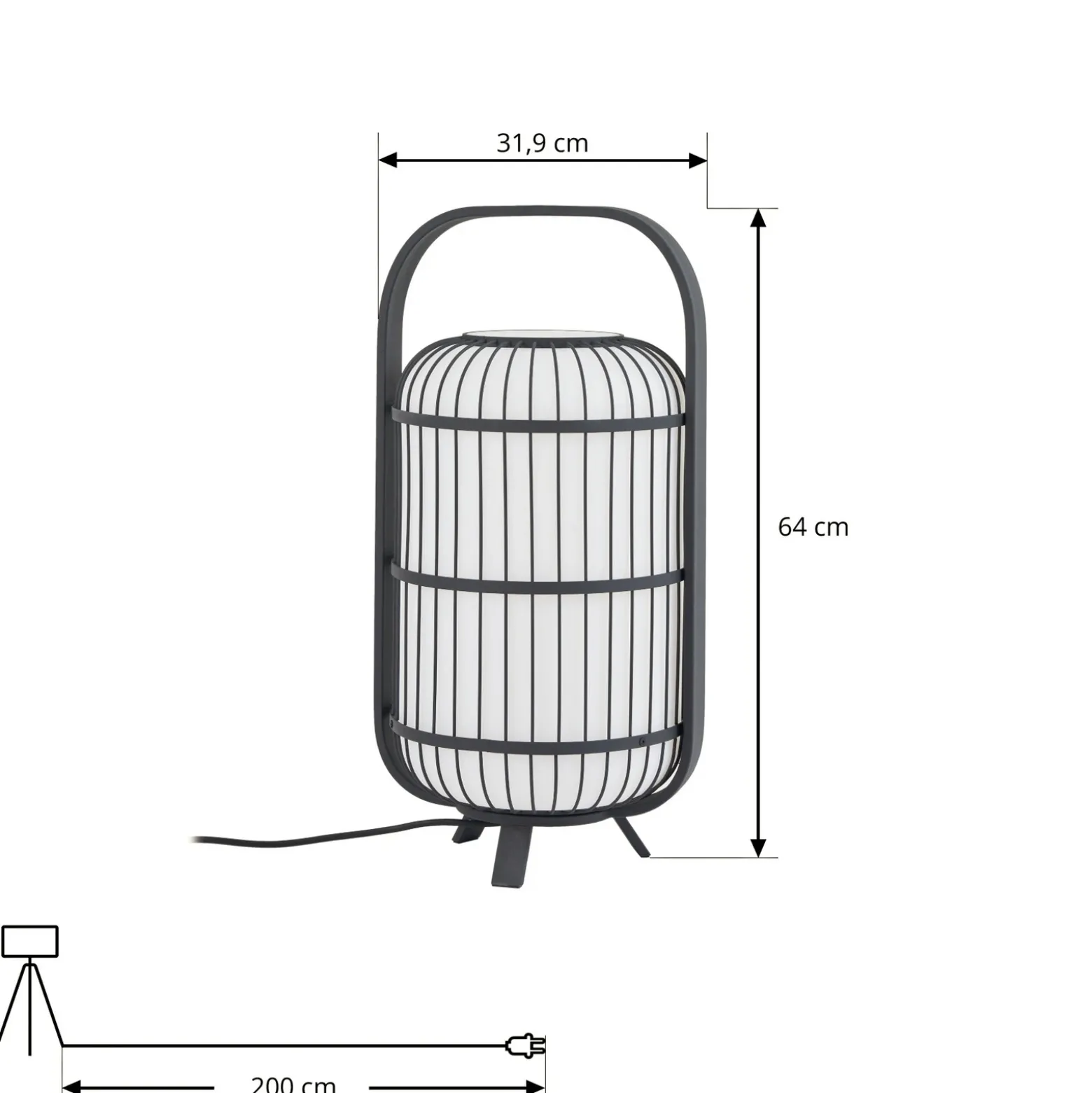 Lámpara de terraza Lucande Tayori, negra, 64 cm, IP44