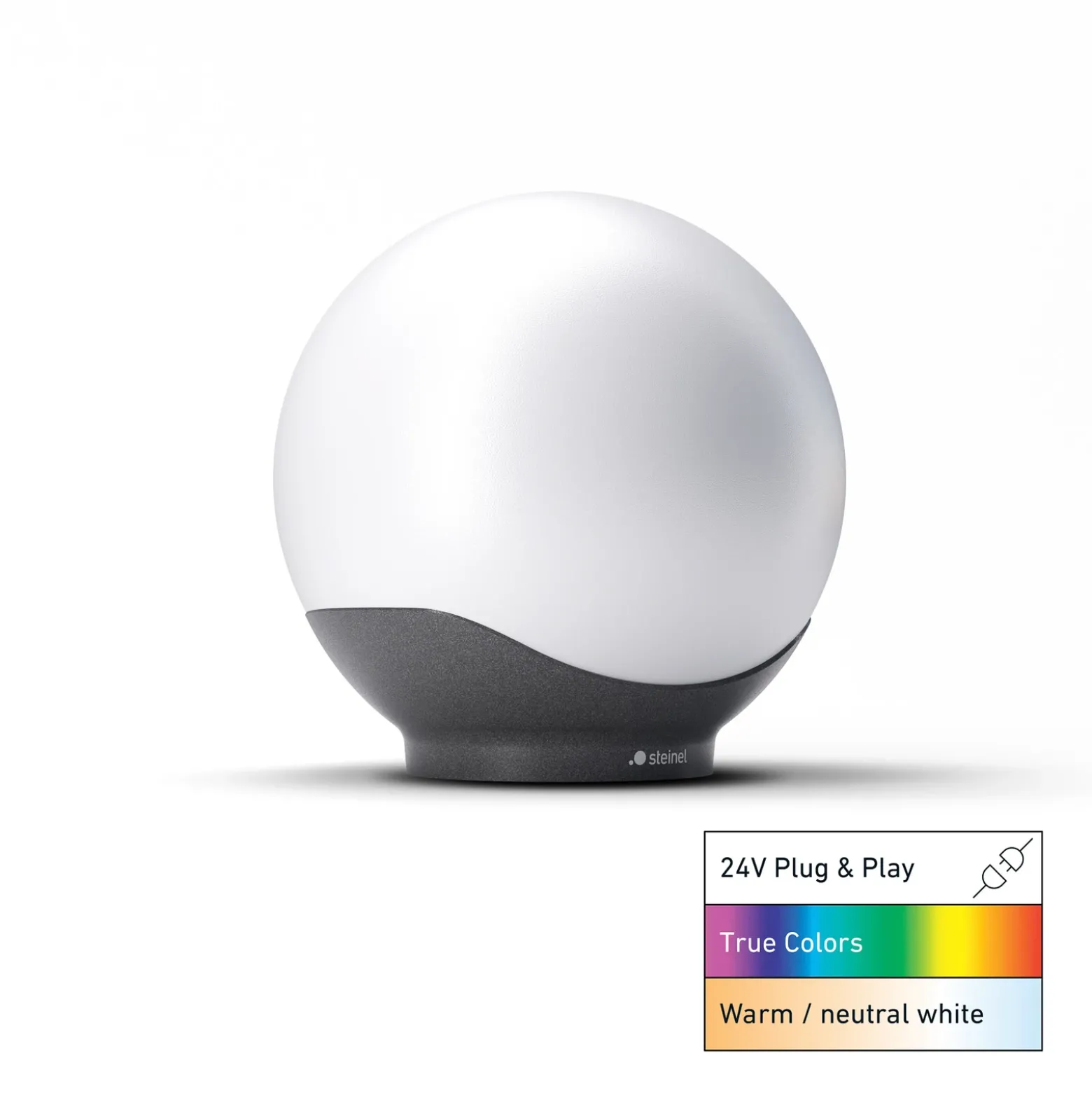 Lámpara esférica LED STEINEL C, 40 cm, blanco/antracita, IP65, RGBWW