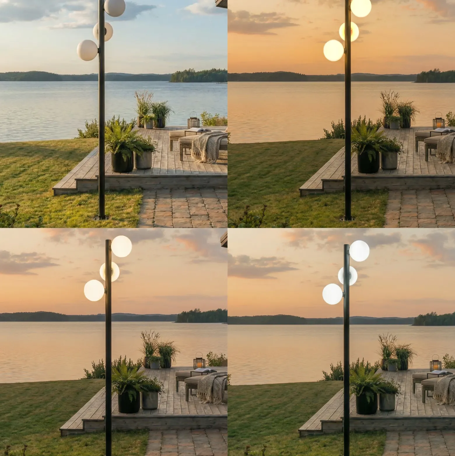 Lámpara exterior LED Lucande Asane, negra, 3 luces, 222 cm, CCT