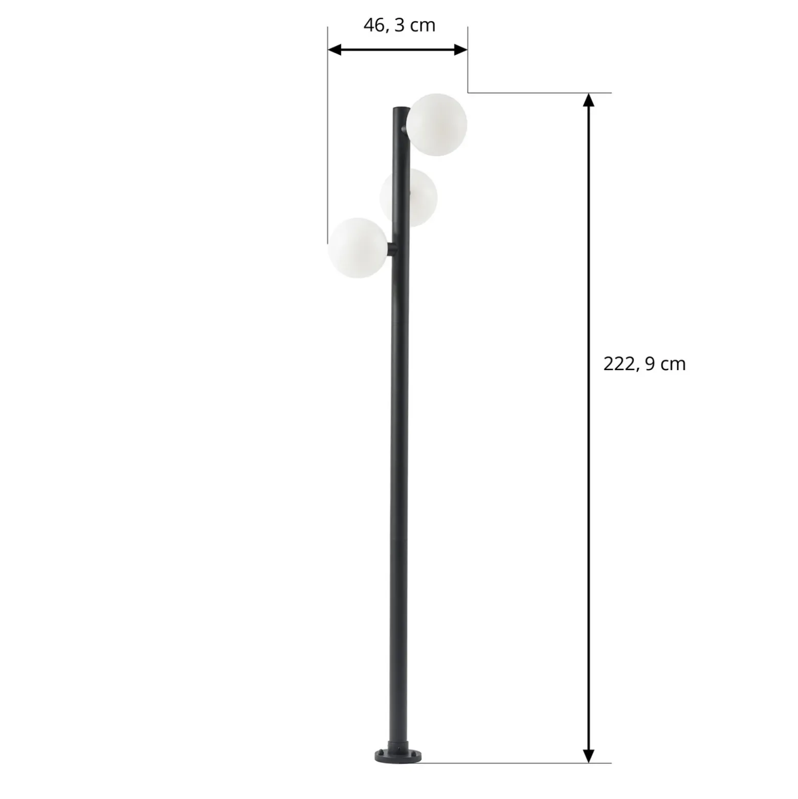 Lámpara exterior LED Lucande Asane, negra, 3 luces, 222 cm, CCT