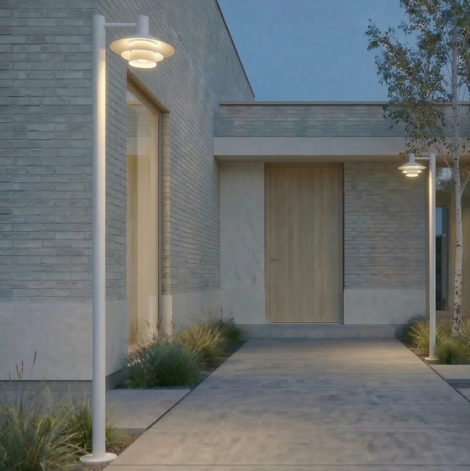 Lámpara exterior LED Lucande Montaro, blanca, 220 cm, IP54