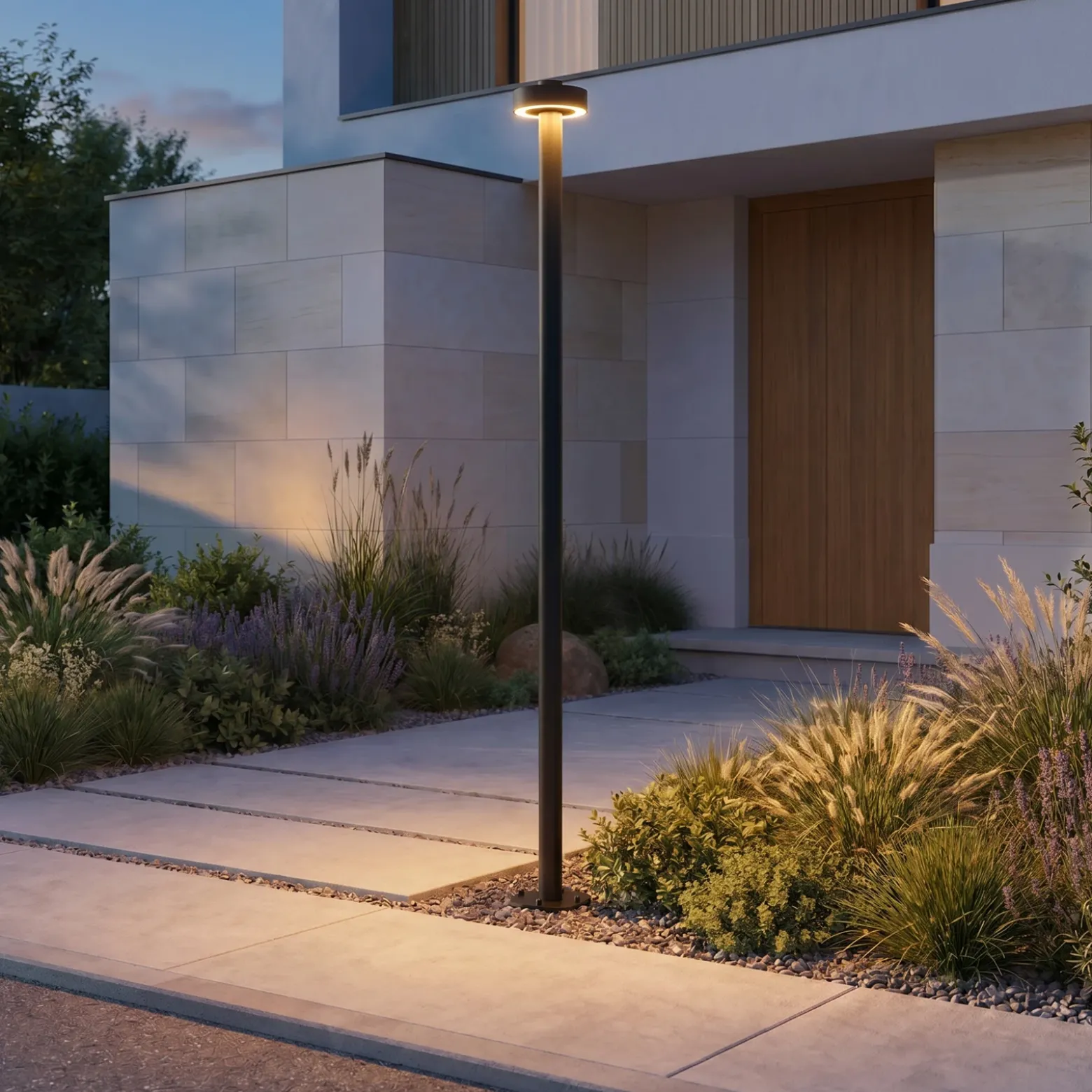 Lámpara exterior LED Lucande Nirella, 200 cm, negra, CCT, IP65