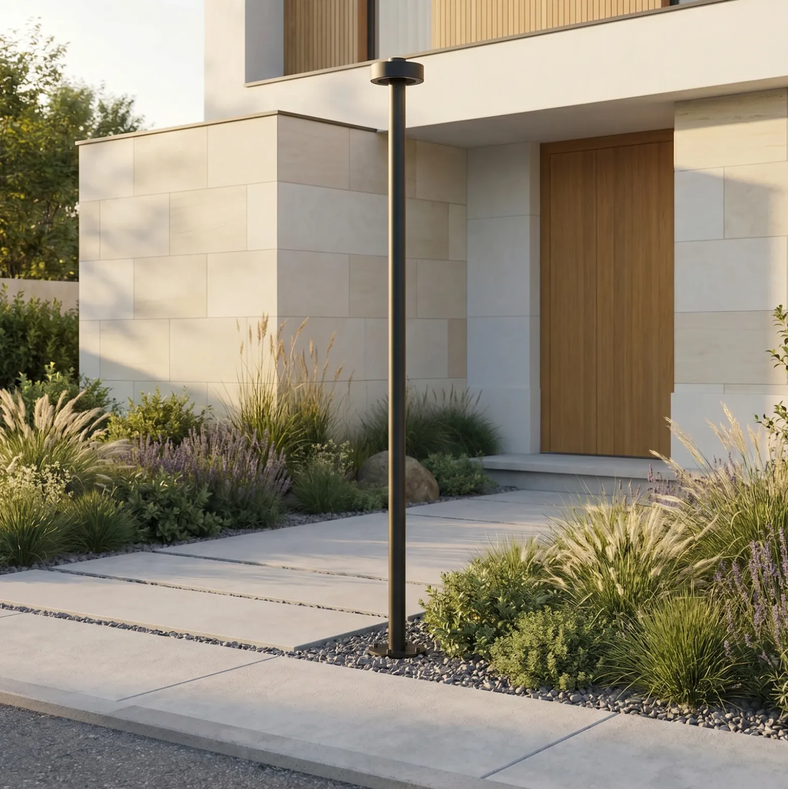 Lámpara exterior LED Lucande Nirella, 200 cm, negra, CCT, IP65