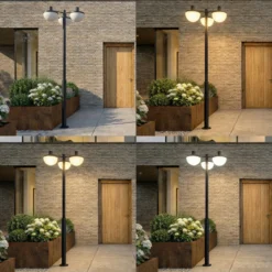 Lámpara exterior LED Lucande Toras, negra, con 3 luces, atenuable en CCT